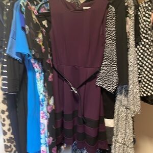 Purple and black Calvin Klein dress size 6 with black belt